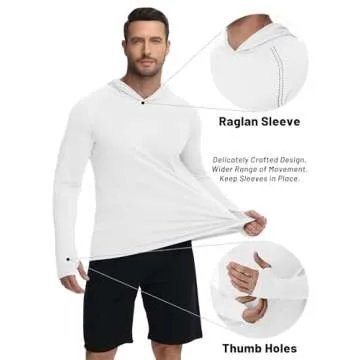 KEFITEVD Mens Long Sleeve Sun Shirts SPF 50+ Hoodies for Men UV Protection Rash Guard UPF Outdoor Fishing Summer Shirt White
