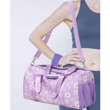 Duffle Bag for Girls, Purple Daisy Dance Sports Gym Ballet Bag with Wet & Shoe Compartments, Overnig...