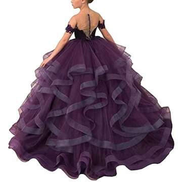 LINGLINGDING Elegant Flower Girl Dress for Wedding Kids Off The Shoulder Lace Appliques Pageant Ball Gowns FS0026 Plum, 6