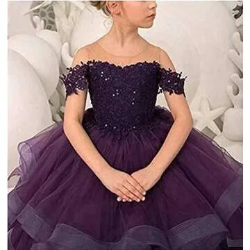 LINGLINGDING Elegant Flower Girl Dress for Wedding Kids Off The Shoulder Lace Appliques Pageant Ball Gowns FS0026 Plum, 6