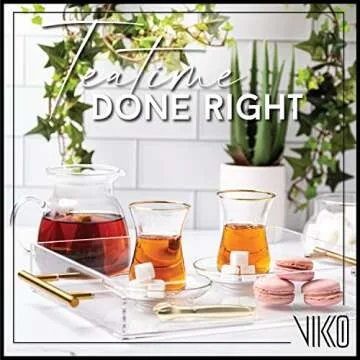 Vikko Turkish Tea Glasses & Saucers, 5.5 Oz Turkish Tea Cups,Turkish Glass Tea Set For Six, Tea Cup Glass, Clear Glass Tea Cups And Saucers, Gold Accented Turkish Tea Cup Set, 6 Cups and 6 Plates