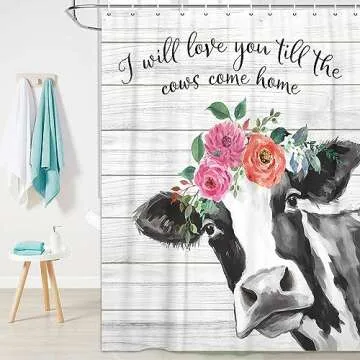 Farmhouse Cow Shower Curtain Cute Bathroom Decor Accessory