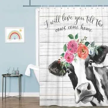 Farmhouse Cow Shower Curtain Cute Bathroom Decor Accessory