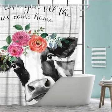 Farmhouse Cow Shower Curtain Cute Bathroom Decor Accessory