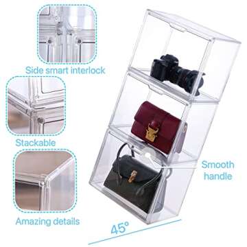 ZLLZUU Purse and Handbag Storage Organizer for Closet, Clear Acrylic Display Case for Collectibles, 3 Pack Plastic Storage Boxes with Magnetic Door for Wallet, Cosmetic (Large Door)