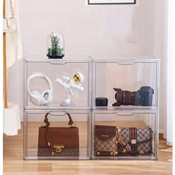 ZLLZUU Purse and Handbag Storage Organizer for Closet, Clear Acrylic Display Case for Collectibles, 3 Pack Plastic Storage Boxes with Magnetic Door for Wallet, Cosmetic (Large Door)