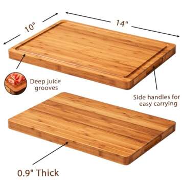Bamboo Cutting Boards for Kitchen, Extra Thick Wood Butcher Block, Heavy Duty Wooden Chopping Block,...