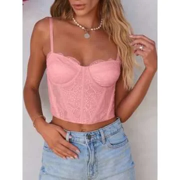 Dealmore Women's Corset Top Lace Spaghetti Strap Crop Top for Party Y2K Fashion 2025