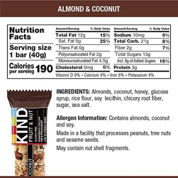 KIND Almond Coconut Gluten Free Low Sugar Snack Bars