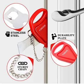 Home Security Door Lock, VIRIDI Portable Travel Doorlocks for Airbnb Hotel Room Bedroom Add Extra Safety Privacy Solid Removable No Drill Door Jammer Latch for House Apartment School Selfdefense Item