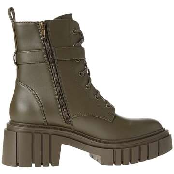 The Drop Women's Koi Lace Up Platform Combat Boots, Olive, 9