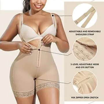 BUXOMFEM Bbl Post Surgery Compression Garment Full Body Shaper Tummy Control Faja Shapewear for Women Waist Slimming Butt Lifter Plus Size Waist Trainer Shapewear Bodysuit with Zipper Crotch Beige S