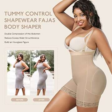 BUXOMFEM Bbl Post Surgery Compression Garment Full Body Shaper Tummy Control Faja Shapewear for Women Waist Slimming Butt Lifter Plus Size Waist Trainer Shapewear Bodysuit with Zipper Crotch Beige S