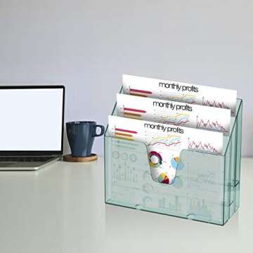 Acrimet Horizontal Triple File Folder Holder Organizer (Clear Green Color)