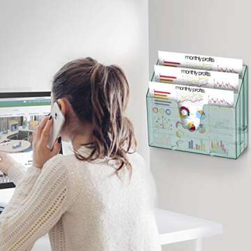 Acrimet Horizontal Triple File Folder Holder Organizer (Clear Green Color)