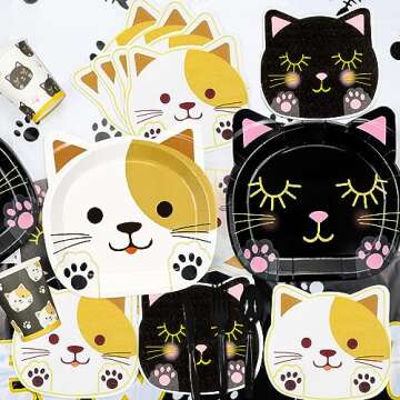 222 Pcs Cat Birthday Party Decorations - Cat Balloons, Birthday Banner, MEOW Garlands, DIY Hanging Sign, Cake Topper, Plates, Napkins, Cups, and Tablecloth for Pet Cat Birthday Party Supplies