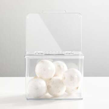 mDesign Plastic Bathroom Storage Organizer Box with Hinge Lid for Closet, Shelf, Cupboard, or Vanity, Hold Medicine, Soap, Lotion, Cotton Swabs, Masks, Styling Tools, Lumiere Collection, 4 Pack, Clear