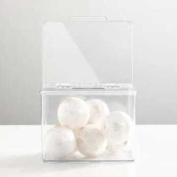 mDesign Plastic Bathroom Storage Organizer Box with Hinge Lid for Closet, Shelf, Cupboard, or Vanity, Hold Medicine, Soap, Lotion, Cotton Swabs, Masks, Styling Tools, Lumiere Collection, 4 Pack, Clear