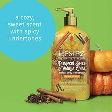 Hempz Body Lotion Limited Edition - Pumpkin Spice & Vanilla Chai Daily Moisturizing Cream, Shea Butter Hand and Body Moisturizer - Hemp Lotion - Skin Care Products, Hemp Seed Oil - 17 oz.