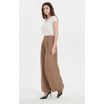 Tronjori Women High Waist Casual Wide Leg Long Palazzo Work Dress Pants Business Trousers Regular Size(XXL, Taupe)