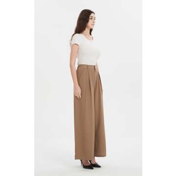 Tronjori Women High Waist Casual Wide Leg Long Palazzo Work Dress Pants Business Trousers Regular Size(XXL, Taupe)