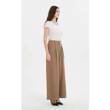 Tronjori Women High Waist Casual Wide Leg Long Palazzo Work Dress Pants Business Trousers Regular Size(XXL, Taupe)