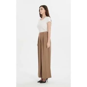 Tronjori Women High Waist Casual Wide Leg Long Palazzo Work Dress Pants Business Trousers Regular Size(XXL, Taupe)