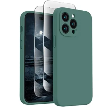 FireNova for iPhone 14 Pro Case, Silicone Upgraded with Screen Protectors, Midnight Green