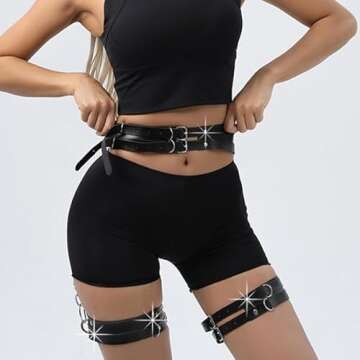 Abien Punk Body Chain Sexy Leather Leg Chains Belt Harness Thigh Chain Rave Party Nightclub Body Accessories for Women Black