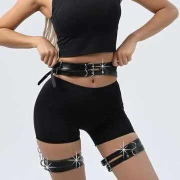 Abien Punk Body Chain Sexy Leather Leg Chains Belt Harness Thigh Chain Rave Party Nightclub Body Accessories for Women Black