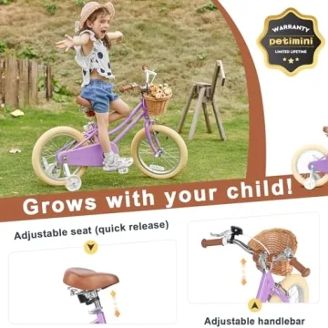 Petimini Kids 16 Inch Bike for 4-8 Year Old Girls