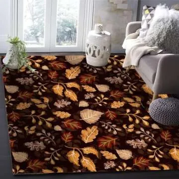 BISINA Autumn Maple Leaves Texture Area Rug, Rural Farmhouse Vintage 3D Printed Decor Rug, Bedroom Rug Machine Washable Non-Slip Suitable for Living Room Dining Room Office Area Kids Room(3.2x5ft