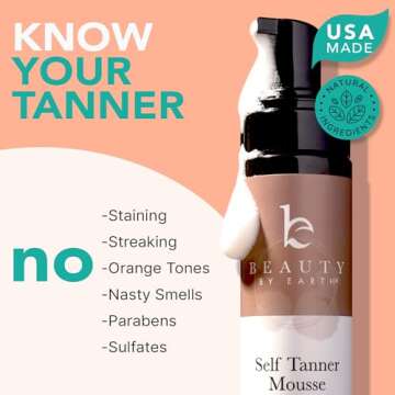 Self Tanner Mousse - USA Made with Natural & Organic Ingredients, Self Tanning Mousse for Fake Tan, Sunless Tanner for Pale Skin, Clear & Non Toxic Tanning Foam for Streak Free Finish, No Orange Color