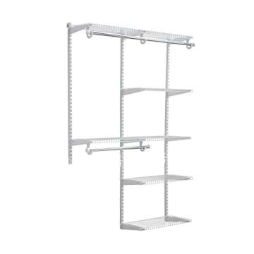 Rubbermaid Configurations Deluxe Custom Closet Kit, 4-8Ft. Adjustable Metal Wire Shelving, White Finish, Expandable Organization System, Hardware Included, for Home Closet/Pantry/Laundry/Mudroom