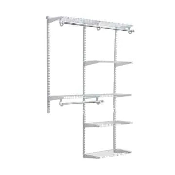 Rubbermaid Configurations Deluxe Custom Closet Kit, 4-8Ft. Adjustable Metal Wire Shelving, White Finish, Expandable Organization System, Hardware Included, for Home Closet/Pantry/Laundry/Mudroom