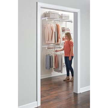 Rubbermaid Configurations Deluxe Custom Closet Kit, 4-8Ft. Adjustable Metal Wire Shelving, White Finish, Expandable Organization System, Hardware Included, for Home Closet/Pantry/Laundry/Mudroom