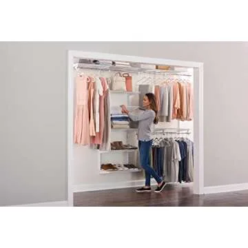Rubbermaid Configurations Deluxe Custom Closet Kit, 4-8Ft. Adjustable Metal Wire Shelving, White Finish, Expandable Organization System, Hardware Included, for Home Closet/Pantry/Laundry/Mudroom