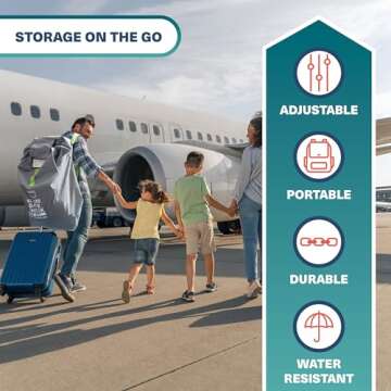 Bramble Extra Large Gate Check Stroller Bag for Airplane - Stroller Storage Bag (Grey, 47", 600D Oxf...