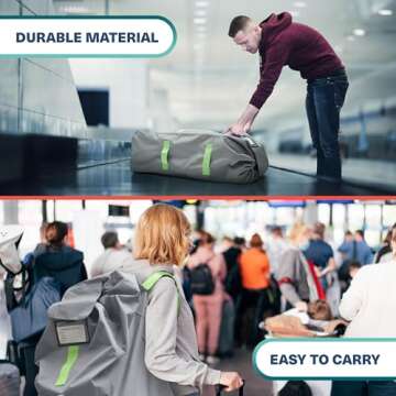 Bramble Extra Large Gate Check Stroller Bag for Airplane - Stroller Storage Bag (Grey, 47", 600D Oxford Waterproof) - Double Stroller Travel Bag for Airplane, Baby Stroller Cover for Air Travel