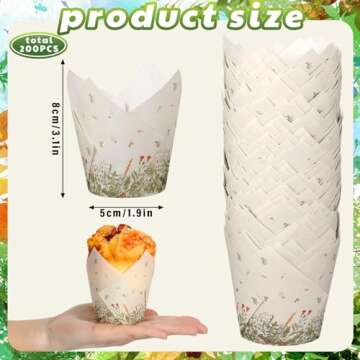 Gerrii 200 Pcs Wildflower Tulip Cupcake Liners - Elegant Baking Cups for Parties