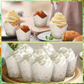 Gerrii 200 Pcs Wildflower Tulip Cupcake Liners for Baking