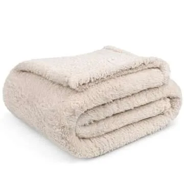 PAVILIA Sherpa Throw Blanket for Couch Sofa, Cream Beige Fluffy Warm Plush Blanket for Bed, Cozy Super Soft Lightweight Throw, Fuzzy Decorative Blanket, All Season Home, 50x60