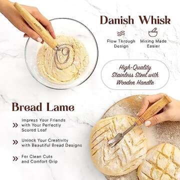 10" Round and 11" Oval Banneton Bread Proofing Baskets and Sourdough Bread Baking Supplies, A Complete Sourdough Kit with Bread Lame, Danish Whish, Bowl Scraper, Sourdough Scraper, and Linen Liners