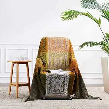 Edcooy Boho Couch Cover, Bohemian Throw Blanket Tassels Hippie Decor Covers Sofa Chair loveseat Furniture Bed， Bohemian Tribal Fringe slipcover (Green, 60x75)…