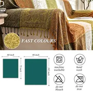 Edcooy Boho Couch Cover, Bohemian Throw Blanket Tassels Hippie Decor Covers Sofa Chair loveseat Furniture Bed， Bohemian Tribal Fringe slipcover (Green, 60x75)…