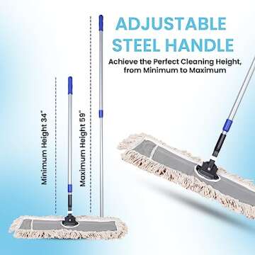 JINCLEAN 24" Industrial Cotton Floor Dust Mop with adjustable Steel Handle - Commercial Mops for Hardwood, Tiles, Laminate, Vinyl, Garage epoxy, Bamboo surface cleaning and Flooring Push Dust Broom