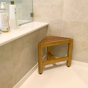 Asta Zini Solid Teak Shower/Bath/Spa Corner Foot Stool, Side Table, Fully Assembled, TB-014