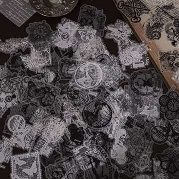 180 Pieces Vintage Black Scrapbooking Supplies Kit 120PCS Black Transparent Paper and 60PCS Aestheti...