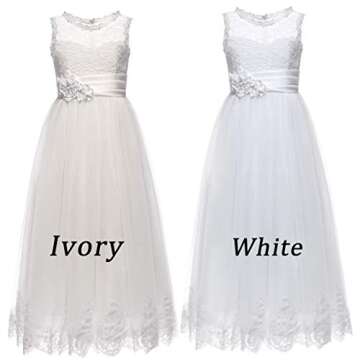 Lace Embellished A-Line Sleeveless Girls Wedding Party Dresses Size 6,Ivory
