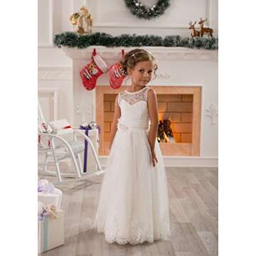 Lace Embellished A-Line Sleeveless Girls Wedding Party Dresses Size 6,Ivory